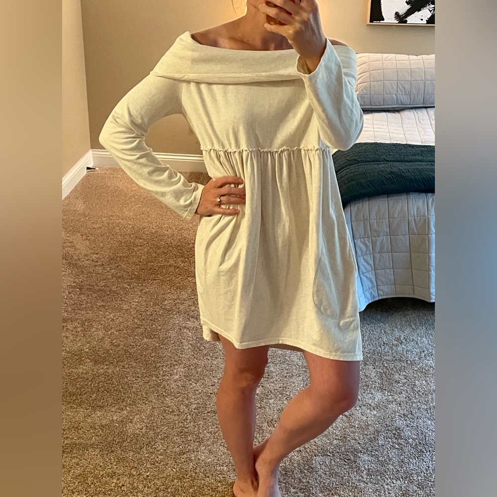 Anthropologie Elegant Off-Shoulder Cream Dress - buttery material